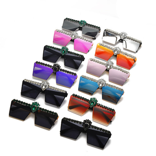 2023 New  Women's Colorful Fashion Square Frame sunglasses Trend Luxury diamond-encrusted Oversized Frame Sunglasses