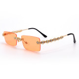 Custom Logo Rimless Diamond Sunglasses Women 2021 Rectangle Sun Glasses Crystal Vintage Rhinestone Glasses Eyewear UV400 Oculos