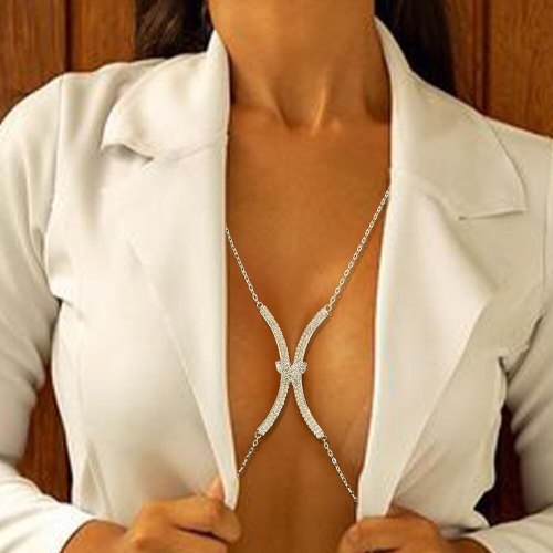 Sexy Rhinestone Butterfly Body Chain Bra Bikini Chain Harness Necklace for Women Luxury Crystal Chest Chain Body Jewelry