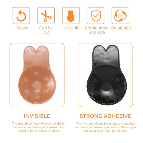 High Quality Hot Sale Women Push Up Strapless Rabbit Ear Shape Invisible Silicone Bra Nipple Cover Silicone Nipple Covers