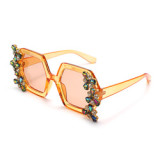 Jiuling summer retro polygonal sunglasses 2023 luxury three colour rhinestone diamond sunglasses