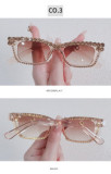 2022 Hot selling rectangle transparent rhinestone sun glasses square small frame green women diamond sunglasses
