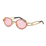 2022 New arrivals luxury women rhinestone bling personality shades fashion small round steam punk pink diamond sunglasses