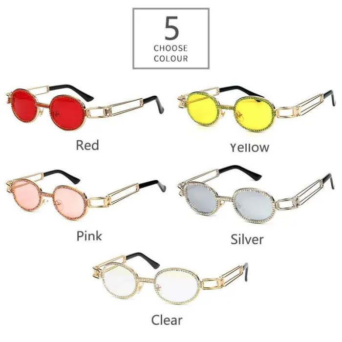 2023 Retro Small Round Sunglasses Women Retro Sun glasses Men Clear Pink Pearl Diamond sunglasses