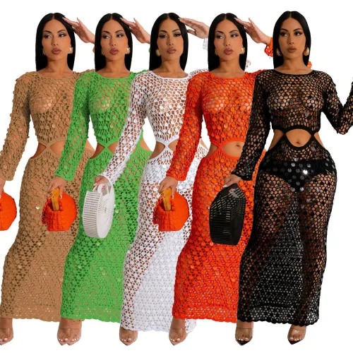 new style women's hand-knitted casual cut-out sequin beach skirt
