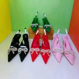 New arrival fashion sexy bowknot rhinestone pointed stiletto high heels outdoor temperament plus size chic sandals women pumps