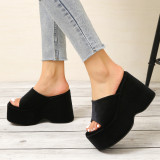 Women's Slippers 2023 Summer Square Toe Wedges Platform Ladies Shoes High Heels Thick Bottom Female Slipper Woman Flop-flops New