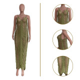 Fashion Sexy V-neck Backless Long Maxi Evening Dresses Women Hollow Out Sleeveless Knitted Bodycon Party Dress for New Year 2023