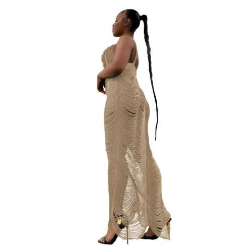 Fashion Sexy V-neck Backless Long Maxi Evening Dresses Women Hollow Out Sleeveless Knitted Bodycon Party Dress for New Year 2023
