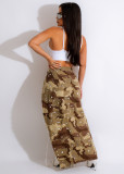 Baolingshop W2329  women's camouflage denim personalized raw skirt camouflage denim skirt