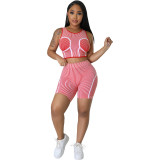 W2333  women's sports vest set summer casual positioning printing two-piece set