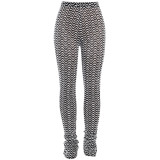 YY23030 high-waisted black and white corrugated buttock pile pants,  fashion, casual and versatile, hot girls, slim pants