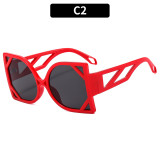 2023 Anti-ultraviole Vintage Big Cat Eye Frame Colorful Fashionable Pattern Transfer Sun Shades Oversized Women Sunglasses