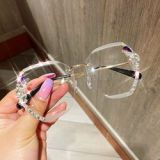 2023 glitter bulk buy Vintage rimless diamond Women Retro Cutting Lens Gradient Sun Glasses Female UV400