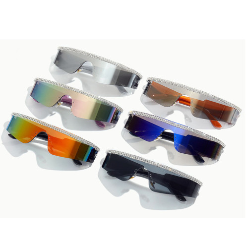 Y2K Popular Rimless Gradient Sunglasses For Vintage Women One Piece Diamond Sun Glasses Men Hip Hop Silver Mirror Shades UV400
