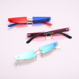 Unique Design Frameless Trapezoidal Double-Colors metal Sunglasses Personalized Street Shooting Funny Sunglasses