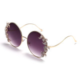 2022 New trendy oversized vintage shades rhinestone bling sunglasses women personality curved leg diamond round sunglasses
