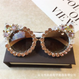 2022 New Personality Korean Version Of Diamond-Studded Cat'S Eye Fashion Sunglasses Trendy Sunglasses