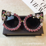 2022 New Personality Korean Version Of Diamond-Studded Cat'S Eye Fashion Sunglasses Trendy Sunglasses