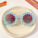 New Sun Flower Children's Sunglasses Cute Baby Comfortable Bright Sunglasses Round Frame Flower Petal Glasses