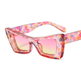 Unique Colorful cat eye Sunglasses Women Vintage patterned craft Fashion Square Sun Glasses Retro Men thick frame Shades