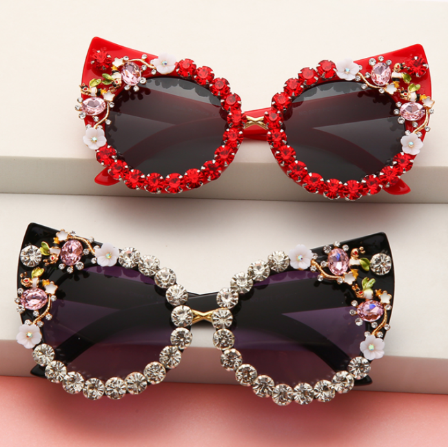 2022 New Personality Korean Version Of Diamond-Studded Cat'S Eye Fashion Sunglasses Trendy Sunglasses