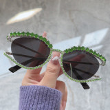 Futuristic 2023 Ladies Oval Shades Sun Glasses Small Frame Trendy Bling Sunglasses With Diamonds Women