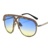 2022 fashion brand designer metal frame luxury rhinestone men sun glasses eyewear Oversized sunglasses women