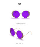 2022 New trendy oversized vintage shades rhinestone bling sunglasses women personality curved leg diamond round sunglasses