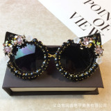 2022 New Personality Korean Version Of Diamond-Studded Cat'S Eye Fashion Sunglasses Trendy Sunglasses
