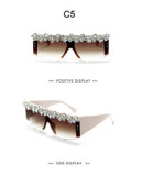 2022 Ins large square sunglasses wholesale bling oversized diamond sunglasses trendy one piece lens shades rhinestone sunglasses