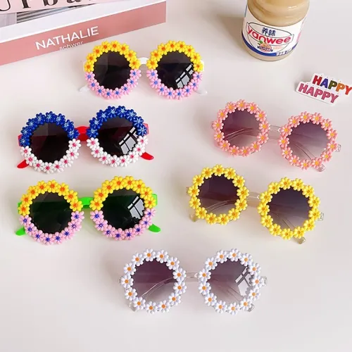 New Sun Flower Children's Sunglasses Cute Baby Comfortable Bright Sunglasses Round Frame Flower Petal Glasses