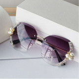 High-quality Rhinestone sunglasses Bling Diamond Crystal with Pearl for Women Trendy Optical Frame