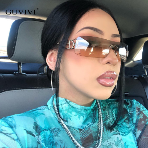 GUVIVI Y2K One Piece Oversized Sunglasses Women Luxury Brand Designer Wrap Around Rimless Sun Glasses GV8701