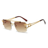 Square Sunglasses Gold Bound Eye Wear Marble Wood Grain Rectangle Gafas Oculos Women Brand Designer Sunglasses