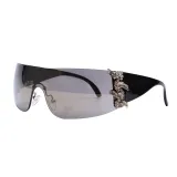 New Y2K Sunglasses Luxury Fashion Designer Rimless Curved Retro One Piece Oversized Sunglasses Metal Rhinestone GVB20919