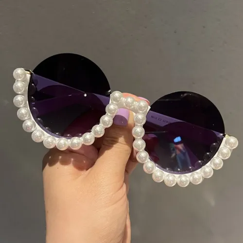 LBAshades New women fashionable round half frame sunglasses pearl lunettes de luxe  sunglasses