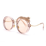 Round Sunglasses Luxury Brand Designer Zircon Sun Glasses UV400 Eyeglasses Personality Eyewear Crystal Leopard Shades GV7049