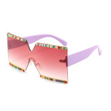 Large Frame Square Rimless Bling Diamond Sunglasses Women Men  Crystal Brand Design Luxury Shades One Piece Gafas Sol UV400