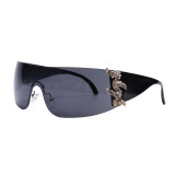 New Y2K Sunglasses Luxury Fashion Designer Rimless Curved Retro One Piece Oversized Sunglasses Metal Rhinestone GVB20919