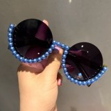 LBAshades New women fashionable round half frame sunglasses pearl lunettes de luxe  sunglasses