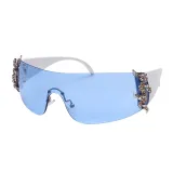 New Y2K Sunglasses Luxury Fashion Designer Rimless Curved Retro One Piece Oversized Sunglasses Metal Rhinestone GVB20919