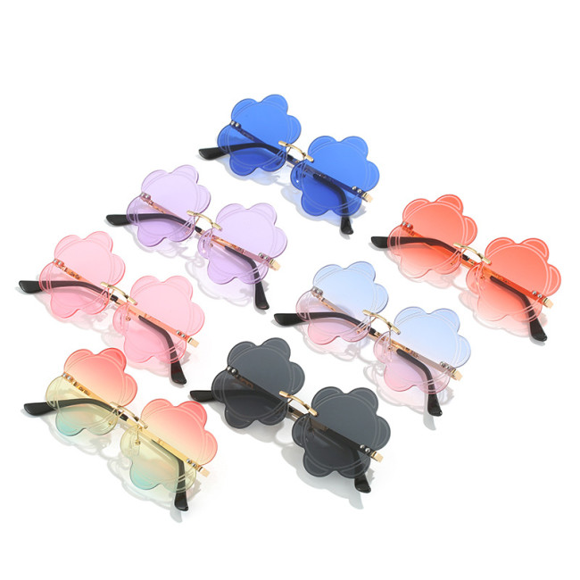 2023 New Fashion Stylish Vintage Women Men Metal Frame Round Sunglasses Rimless Flower Shaped Sunglasses