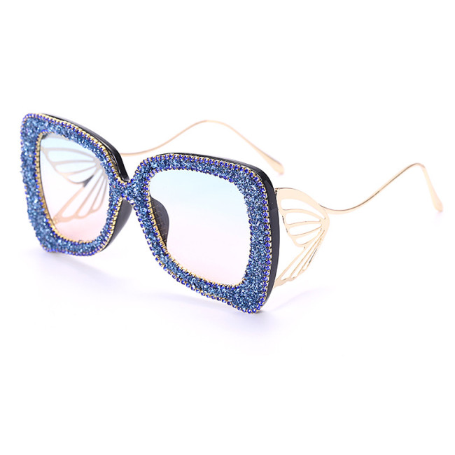 Glitter Square Sunglasses Women Diamond Vintage Men Luxury Fashion Metal Sunglasses Butterfly Glasses Gradient UV400