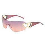 Fashion Y2k Wrap Around Sexy Sunglasses Women Pair Of Heart One Piece Punk Shades Luxury Brand Vintage UV400 Lady Eyeglasses
