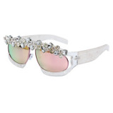 2021 Diamond Sunglasses Wholesale Fashion bling bling Sunglasses New Transparent Frame Handmade Grape Diamond Sunglasses