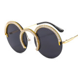 Red custom Women vintage rimless sunglasses crystal diamond wholesale shades sunglasses rhinestone