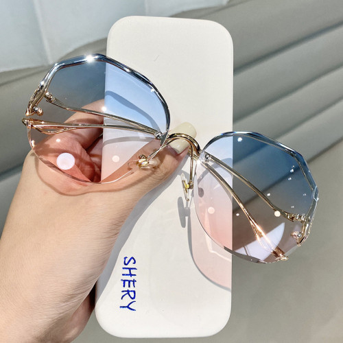 Lbashades Frameless crystal cut edge polygonal glasses UV protect sunglasses ladies retro 2021 sunglasses