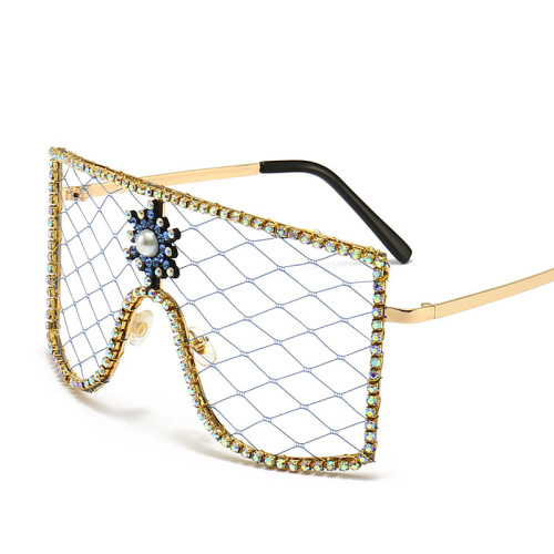 2022 Fashion mesh Glasses Frame Ladies Party Ball Diamond Encrusted Sunglasses Gorgeous Designer Metallic Glasses Frame