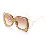 Glitter Square Sunglasses Women Diamond Vintage Men Luxury Fashion Metal Sunglasses Butterfly Glasses Gradient UV400